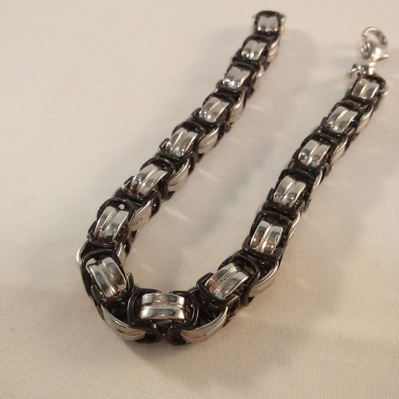 925 Sterling Silver Byzantine Oxidized Chain Bracelet Men  Mens Unisex Stainless Steel Byzantium Curb Rope Chain Bracelet 8.26\